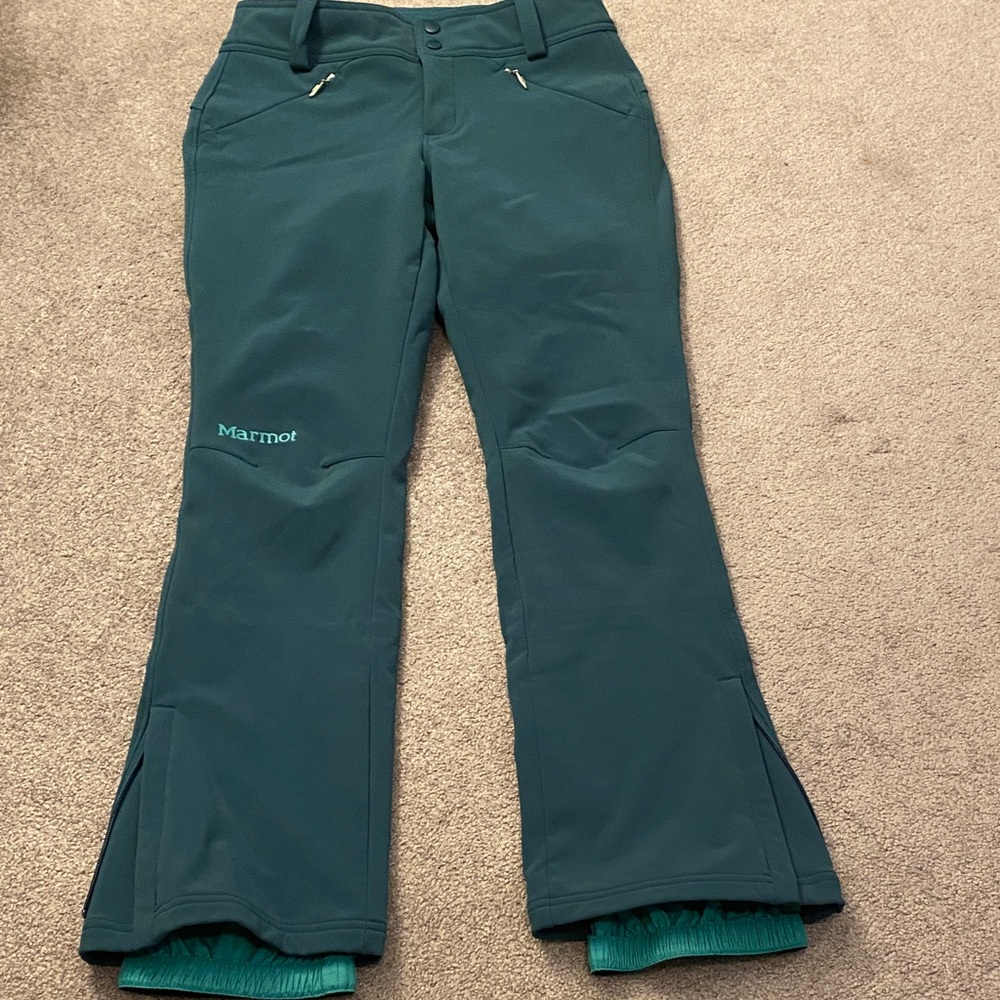 Marmot Teal Green Softshell Women’s Snow Ski Pants - Picture 3 of 11